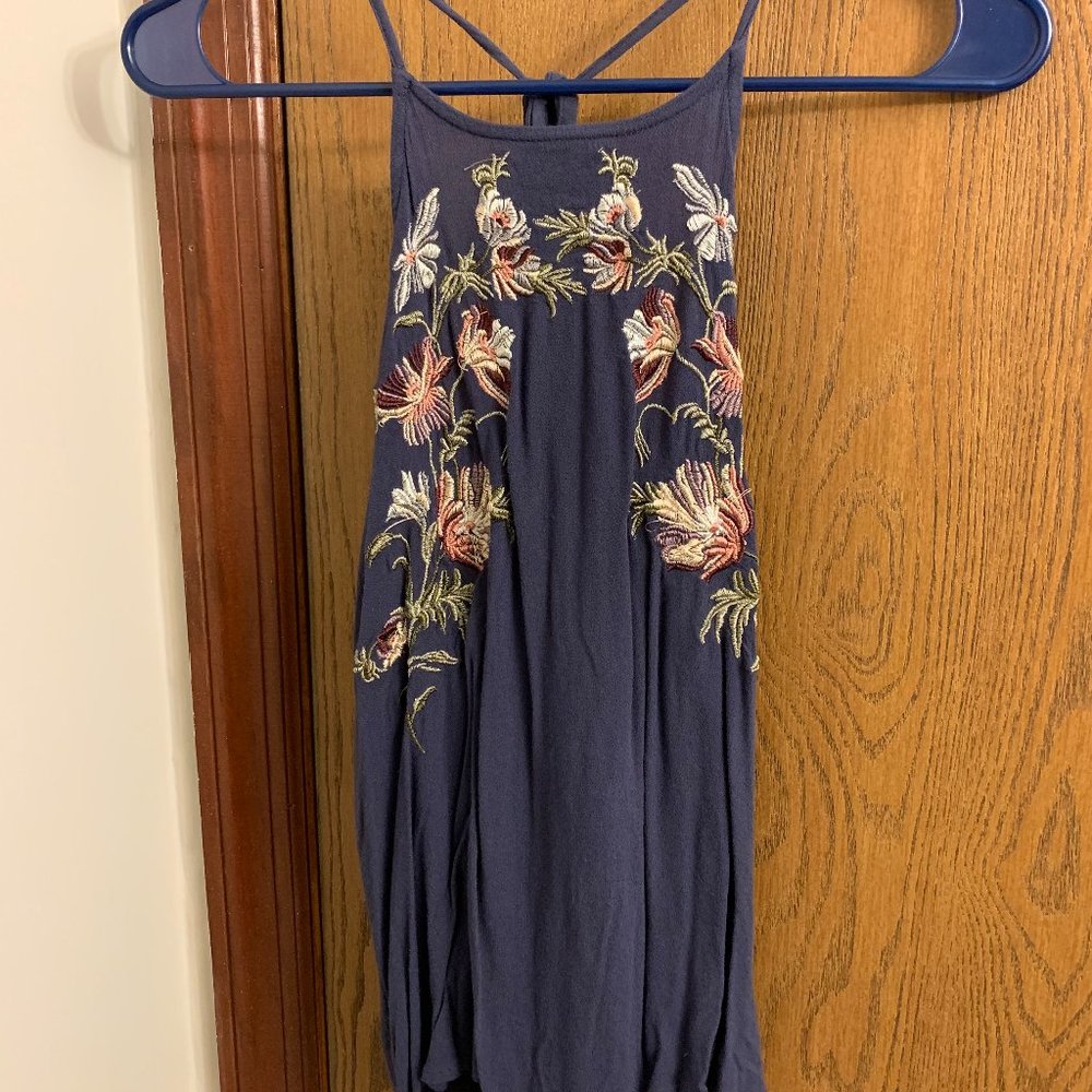 Blue Tank Top with Floral Detailing